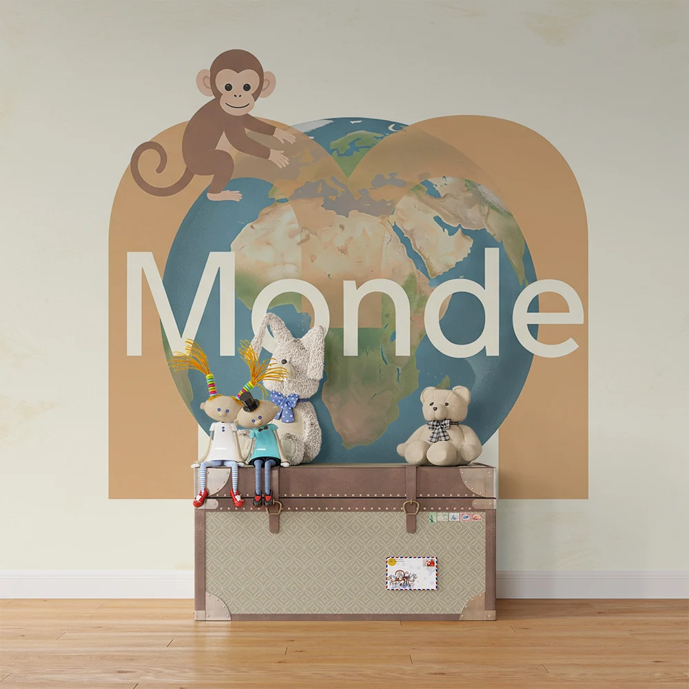 Papel de parede crianç | Meu pequeno macaco e o globo terrestre