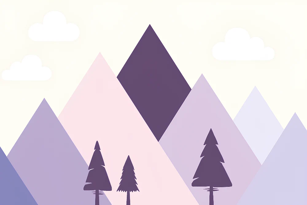 Papel de parede crianç | Montanhas pastel e pinheiros