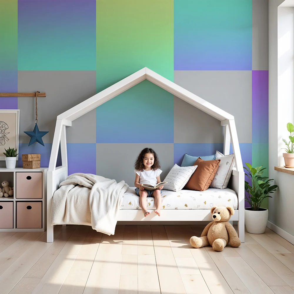 Papel de parede crianç | Motivo degradê pastel com tons vibrantes