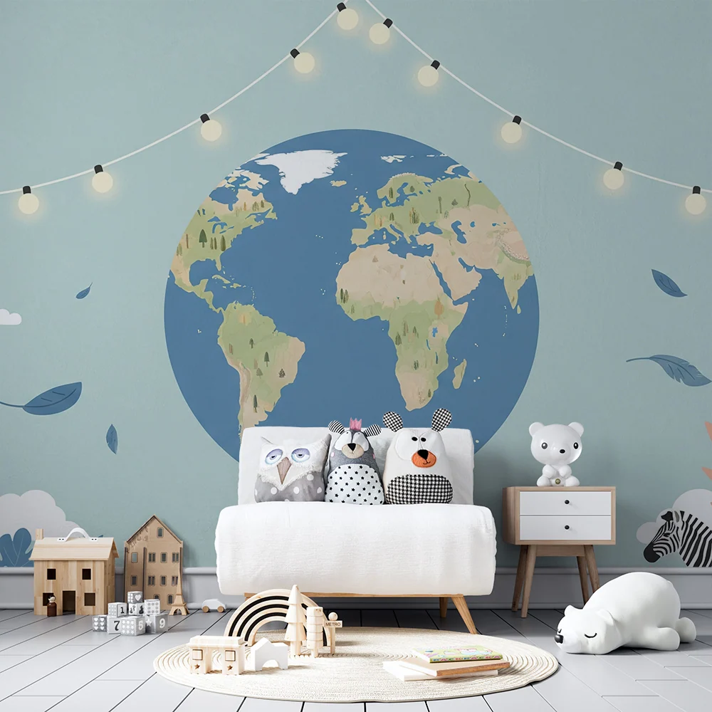 Papel de parede crianç | Mundo colorido com globo terrestre e elementos naturais