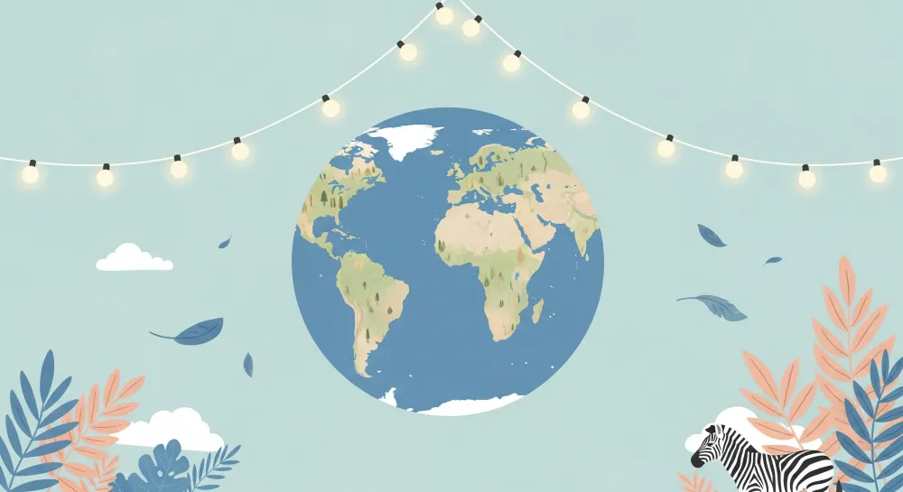 Papel de parede crianç | Mundo colorido com globo terrestre e elementos naturais