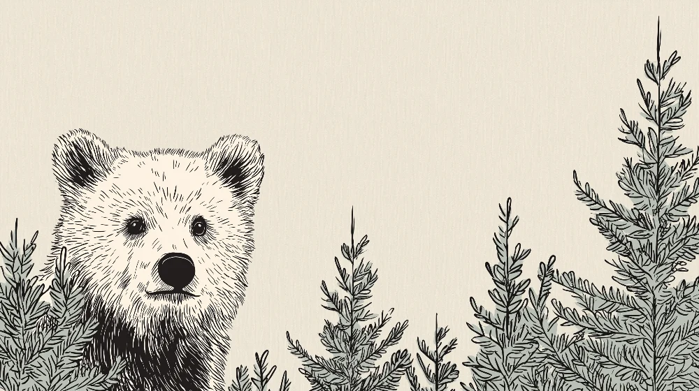 Papel de parede crianç | Nosso urso curioso no meio dos pinheiros