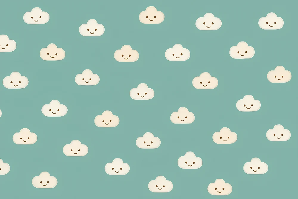 Papel de parede crianç | Nuvens sorridentes em fundo turquesa