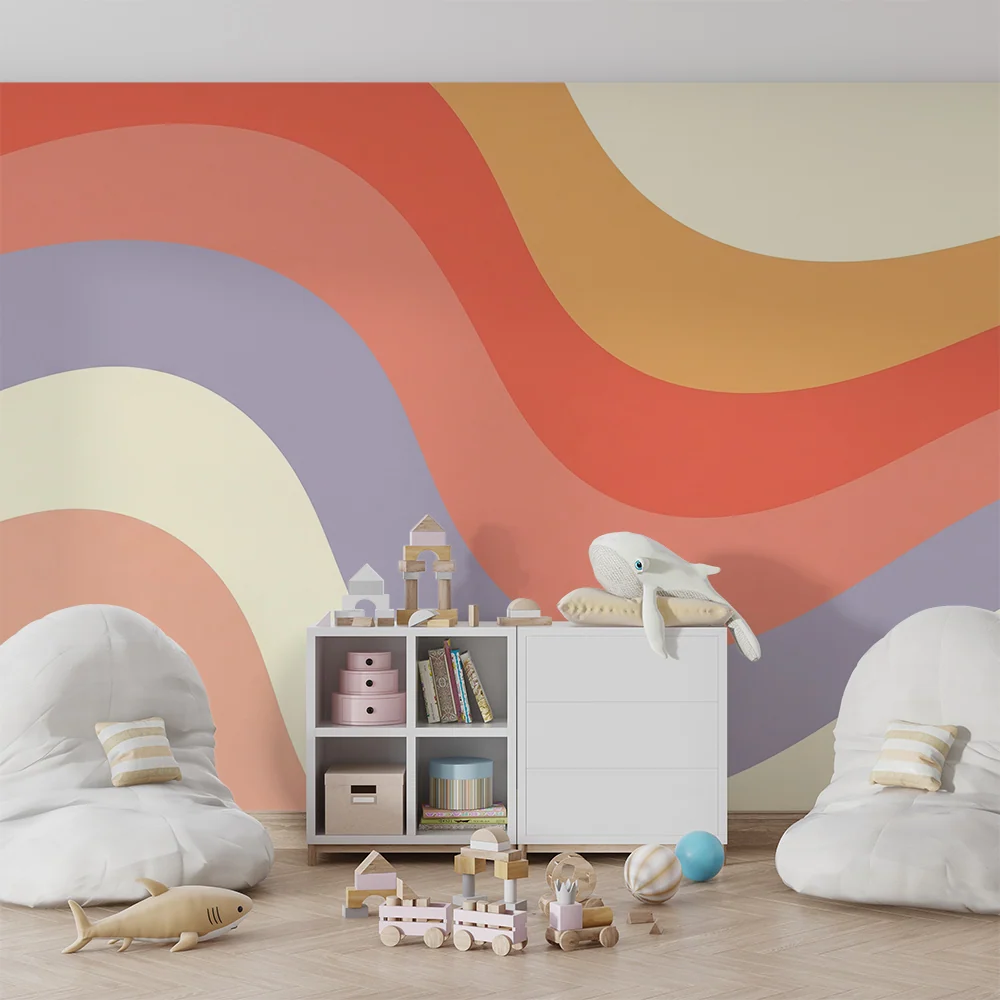 Papel de parede crianç | Ondas coloridas em tons suaves e suaves