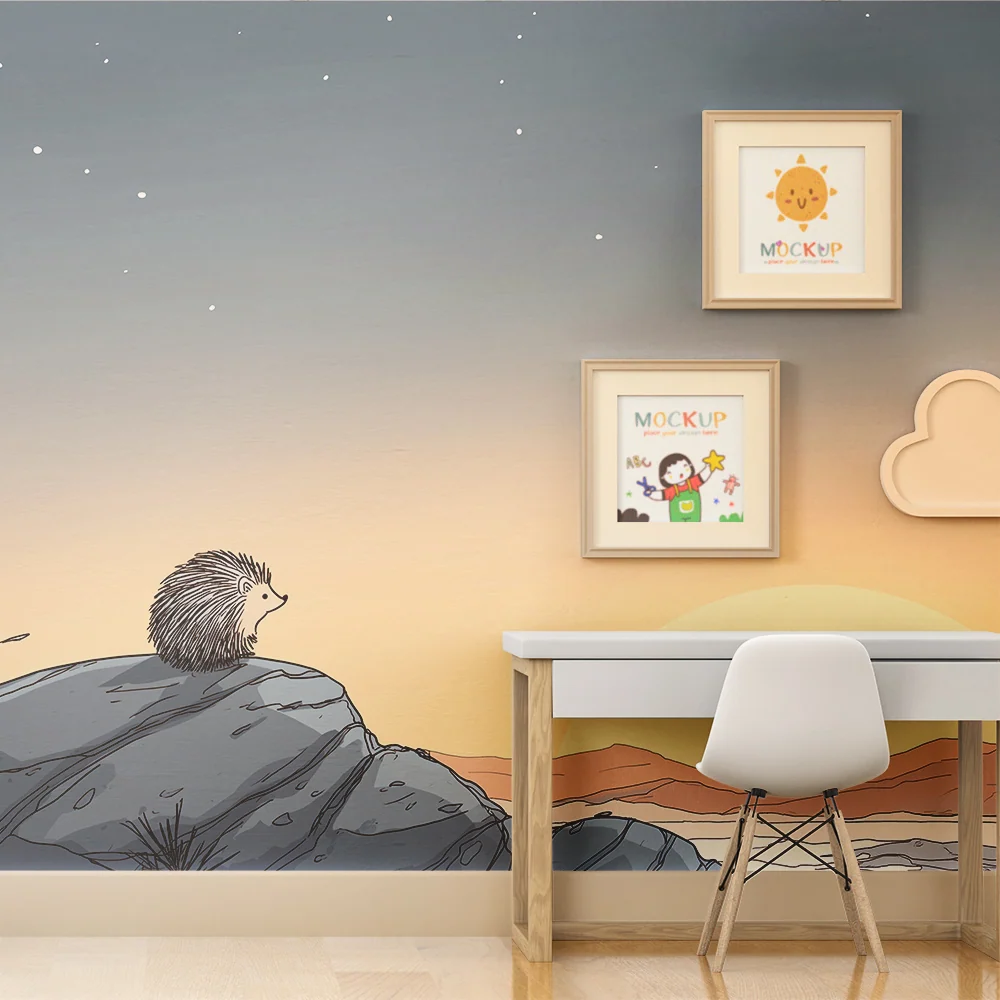 Papel de parede crianç | Ouriço contemplativo sob um céu estrelado