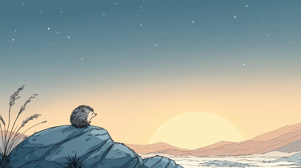 Papel de parede crianç | Ouriço contemplativo sob um céu estrelado