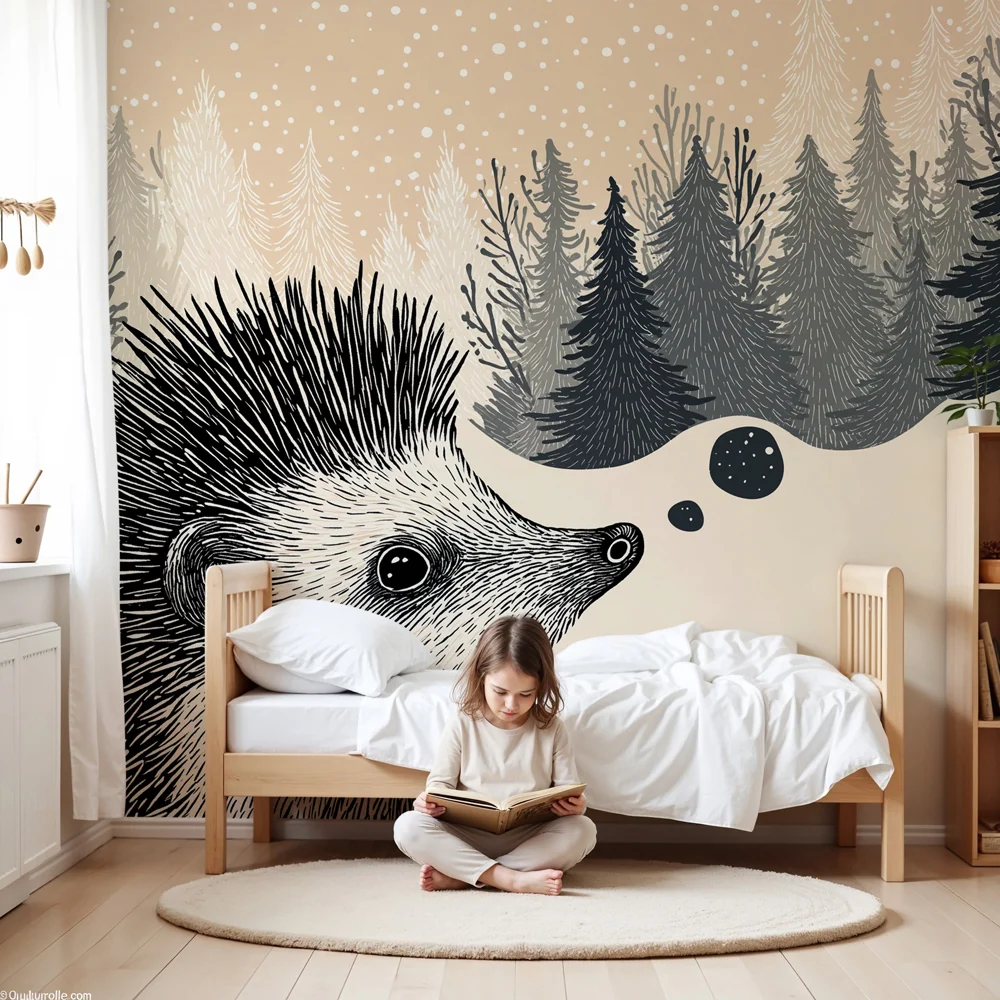 Papel de parede crianç | Ouriço e floresta dos sonhos