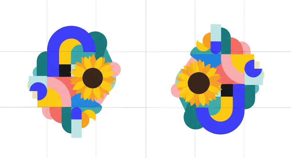 Papel de parede crianç | Padrões geométricos coloridos com girassóis brilhantes