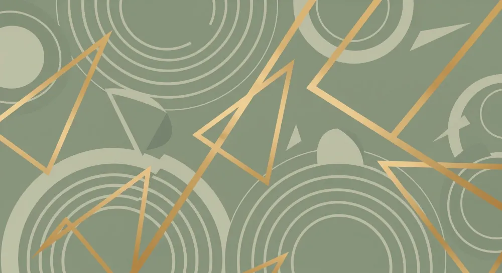 Papel de parede crianç | Padrões geométricos modernos com toques dourados em fundo verde