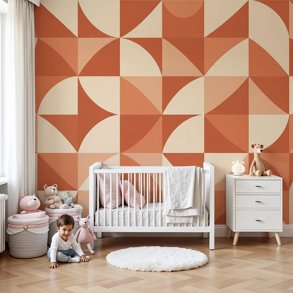 Papel de parede crianç | Padrões geométricos em terracota e creme