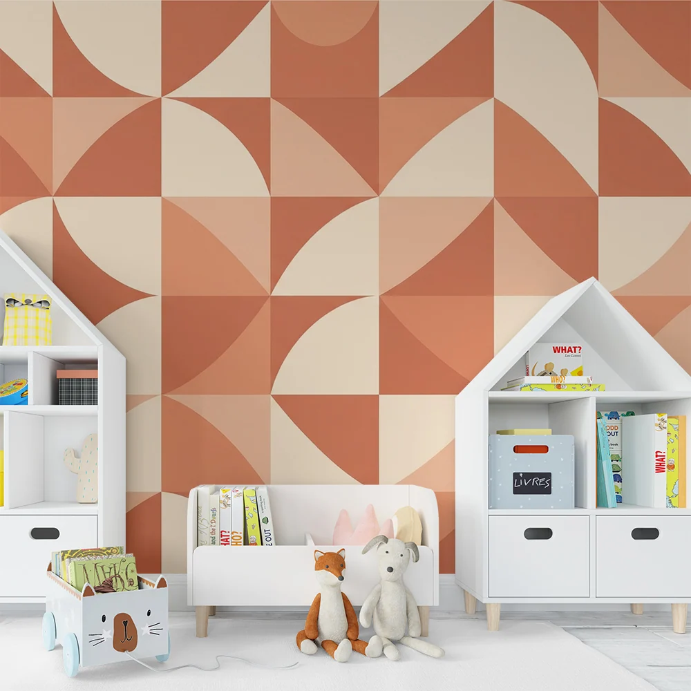 Papel de parede crianç | Padrões geométricos em terracota e creme