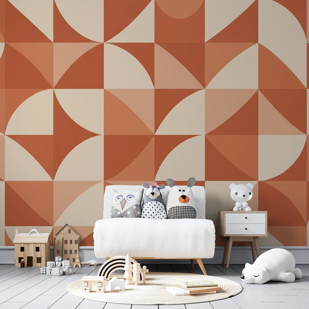 Papel de parede crianç | Padrões geométricos em terracota e creme