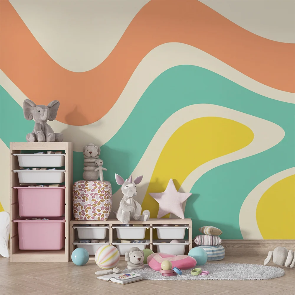 Papel de parede crianç | Padrões ondulados em cores pastel