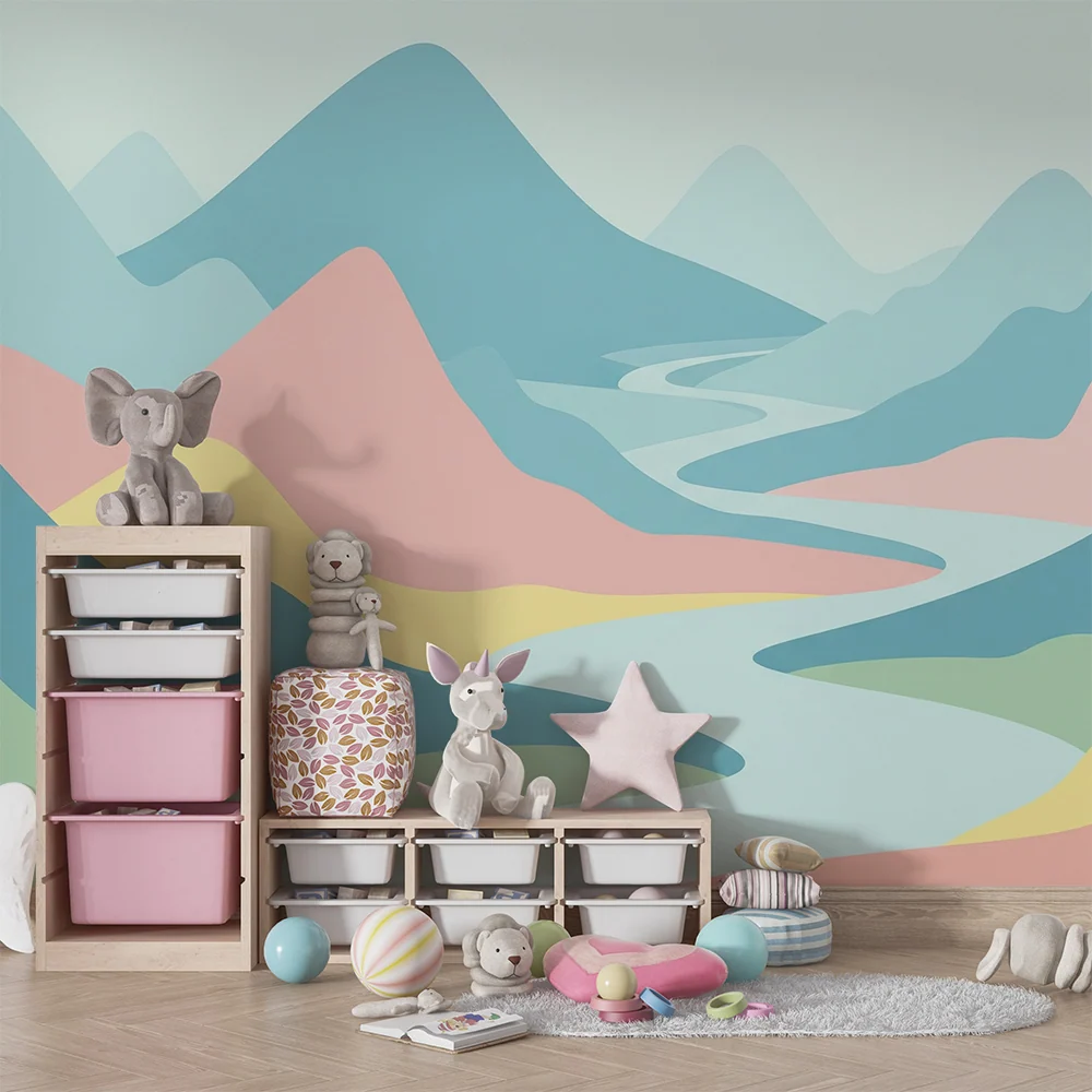 Papel de parede crianç | Paisagem abstrata em tons suaves de cores pastel