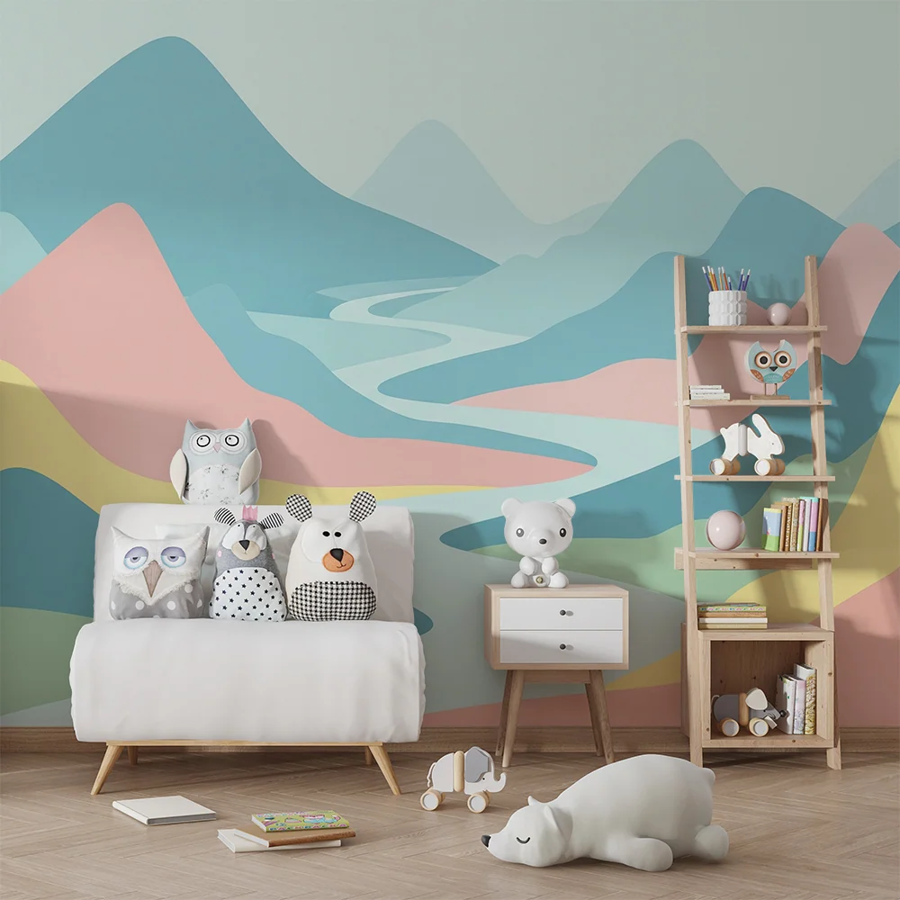 Papel de parede crianç | Paisagem abstrata em tons suaves de cores pastel