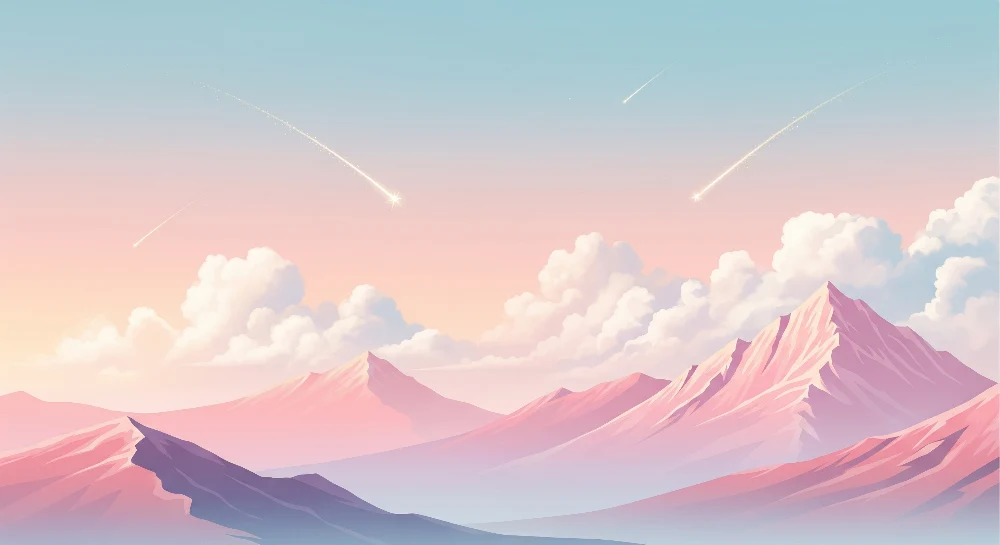 Papel de parede crianç | Paisagem de montanha em tons pastel com estrelas cadentes