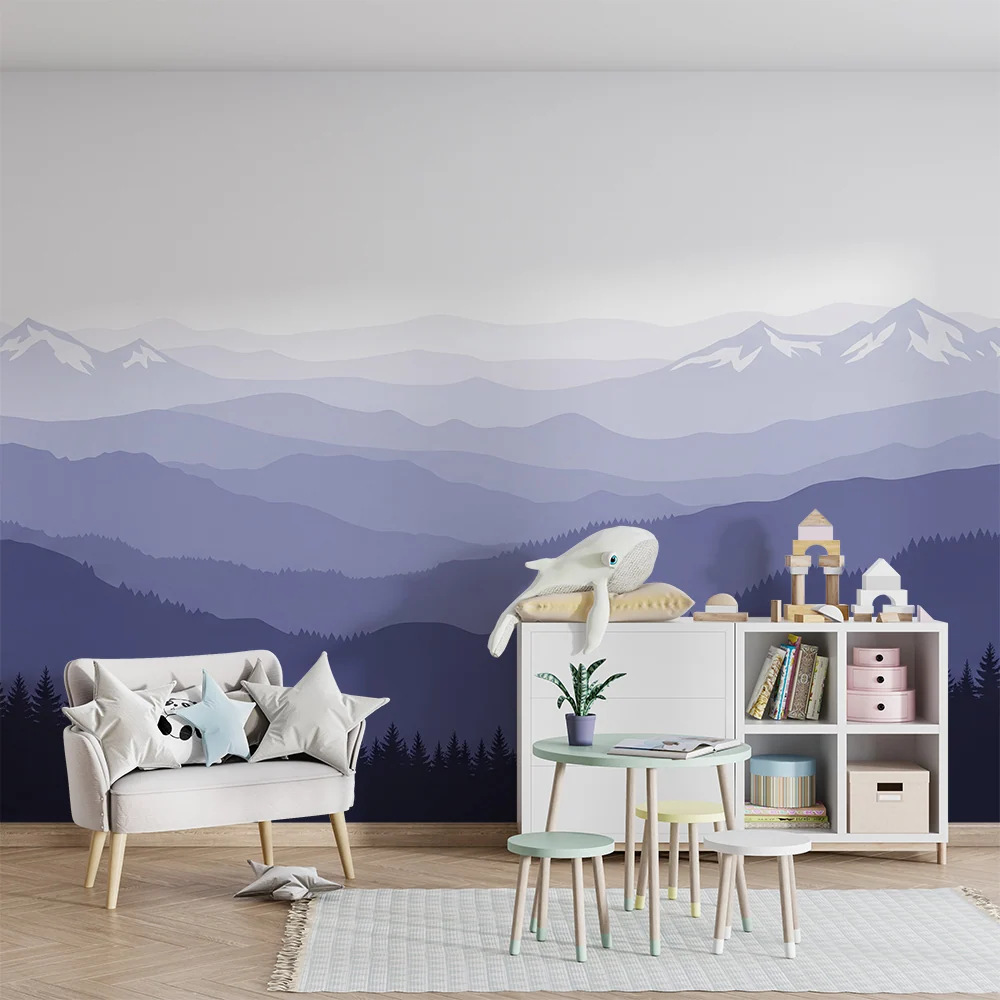 Papel de parede crianç | Paisagem de montanha em tons de violeta