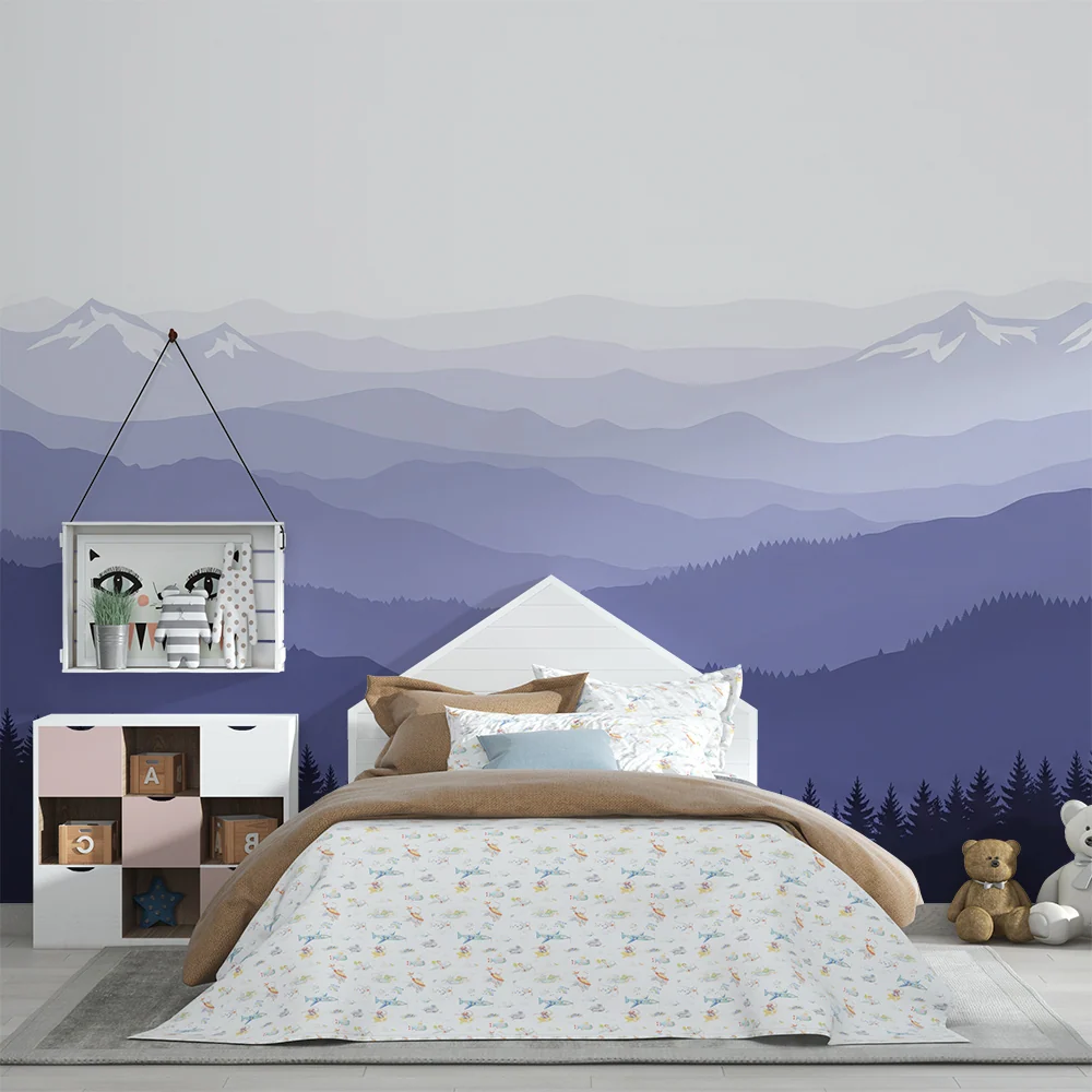 Papel de parede crianç | Paisagem de montanha em tons de violeta