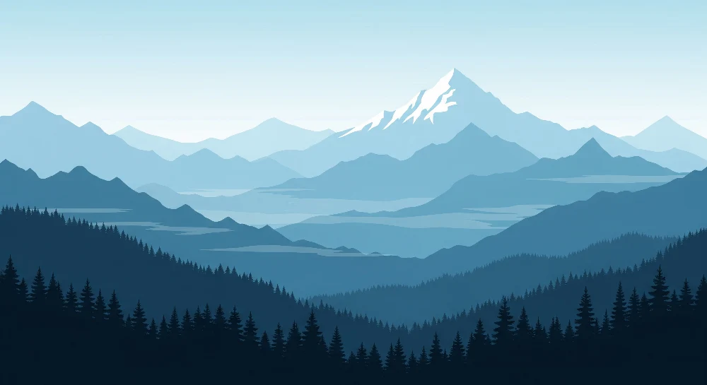 Papel de parede crianç | Paisagem de montanha tranquila com florestas verdejantes