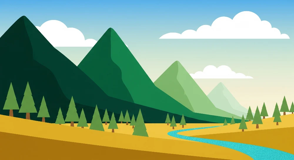 Papel de parede crianç | Paisagem montanhosa com rios e florestas verdejantes