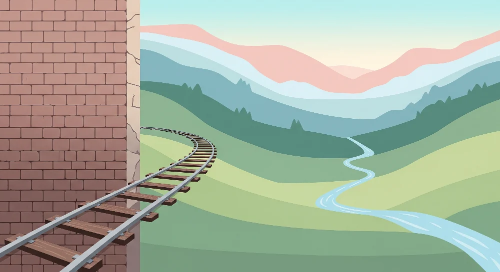 Papel de parede crianç | Paisagem montanhosa com ferrovia e rio