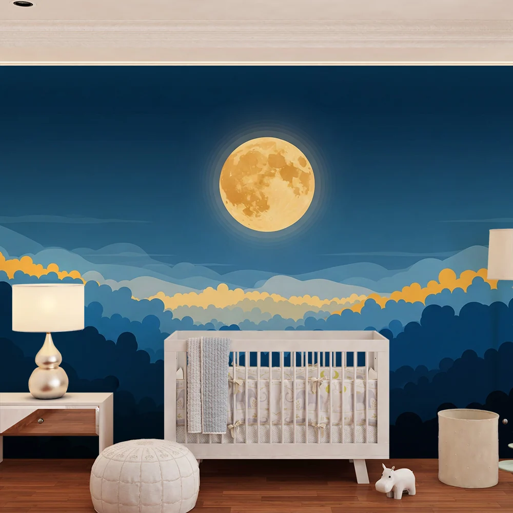 Papel de parede crianç | Paisagem noturna com lua e nuvens suaves