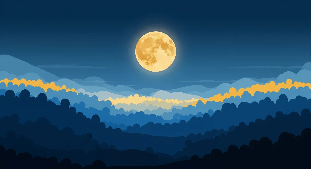 Papel de parede crianç | Paisagem noturna com lua e nuvens suaves