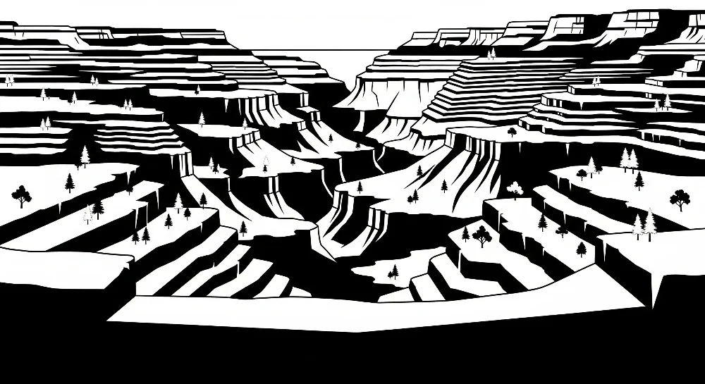 Papel de parede crianç | Paisagem em preto e branco com desfiladeiros e árvores