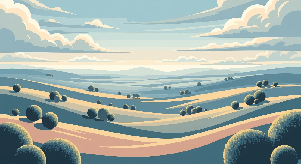 Papel de parede crianç | Paisagem serena com colinas e nuvens suaves