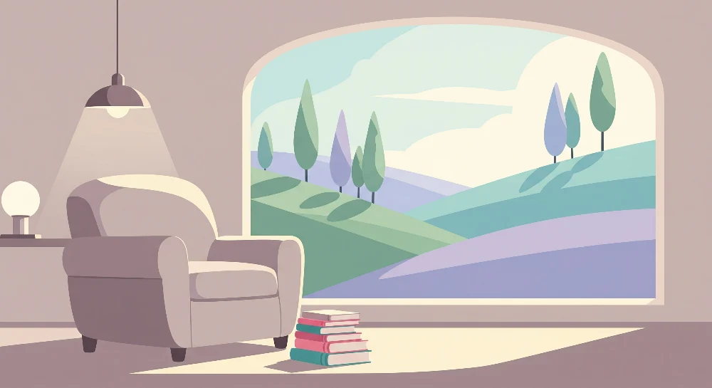Papel de parede crianç | Paisagem suave com colinas e árvores estilizadas