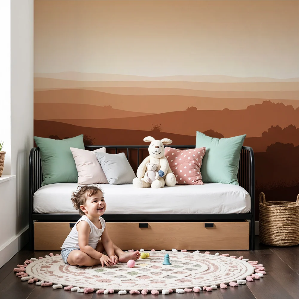 Papel de parede crianç | Paisagem suave em degradê de tons marrons e ocres