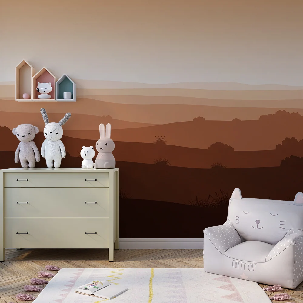 Papel de parede crianç | Paisagem suave em degradê de tons marrons e ocres