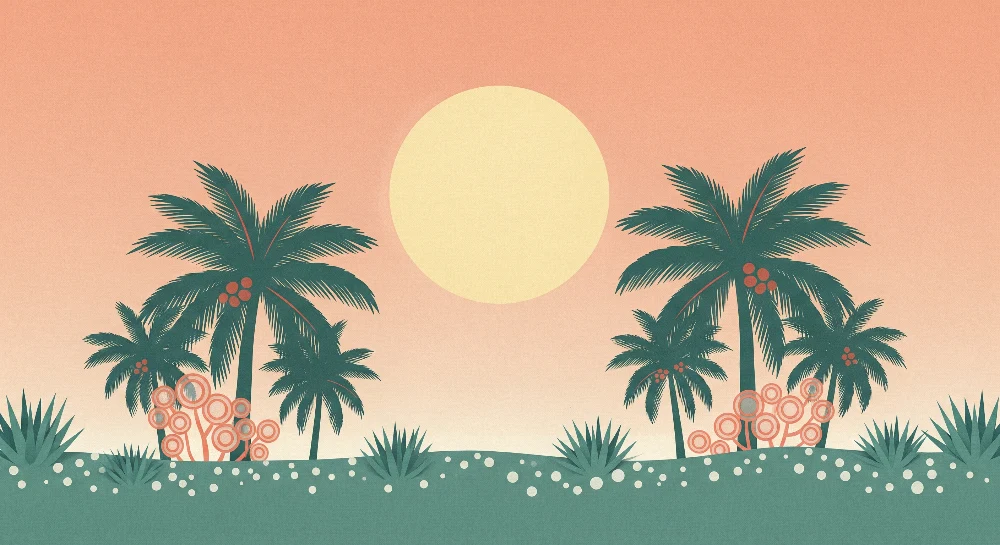 Papel de parede crianç | Palmeiras e sol poente numa atmosfera tropical