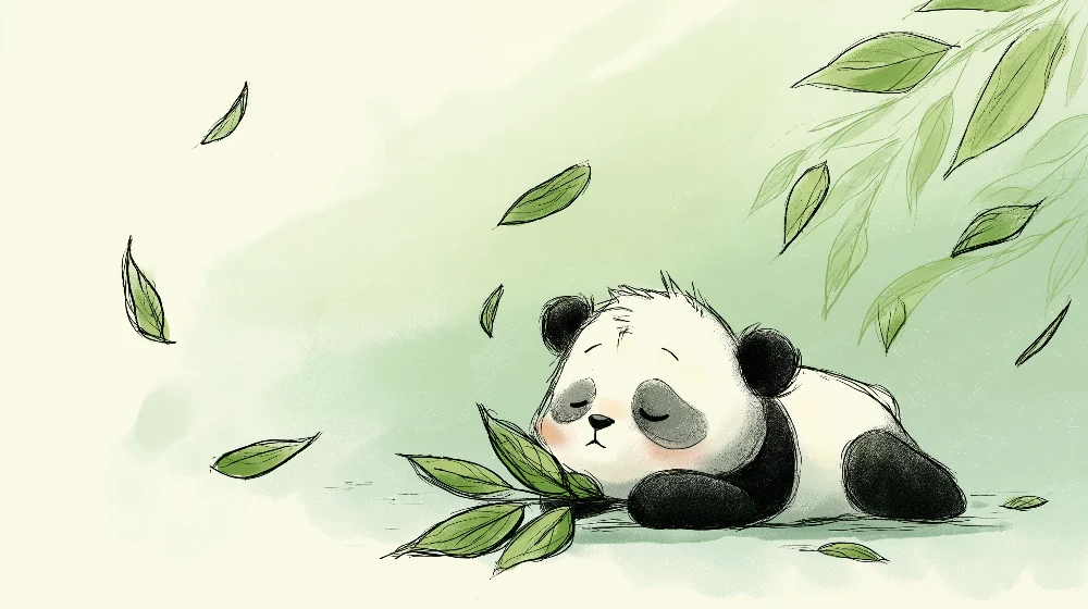 Papel de parede crianç | Panda adormecido e folhas suaves