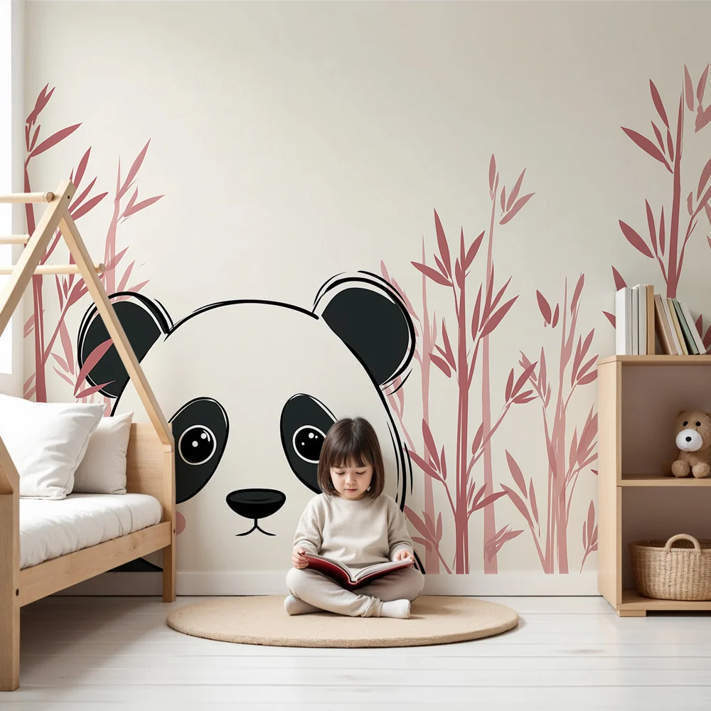 Papel de parede crianç | Panda adorável e bambu delicado