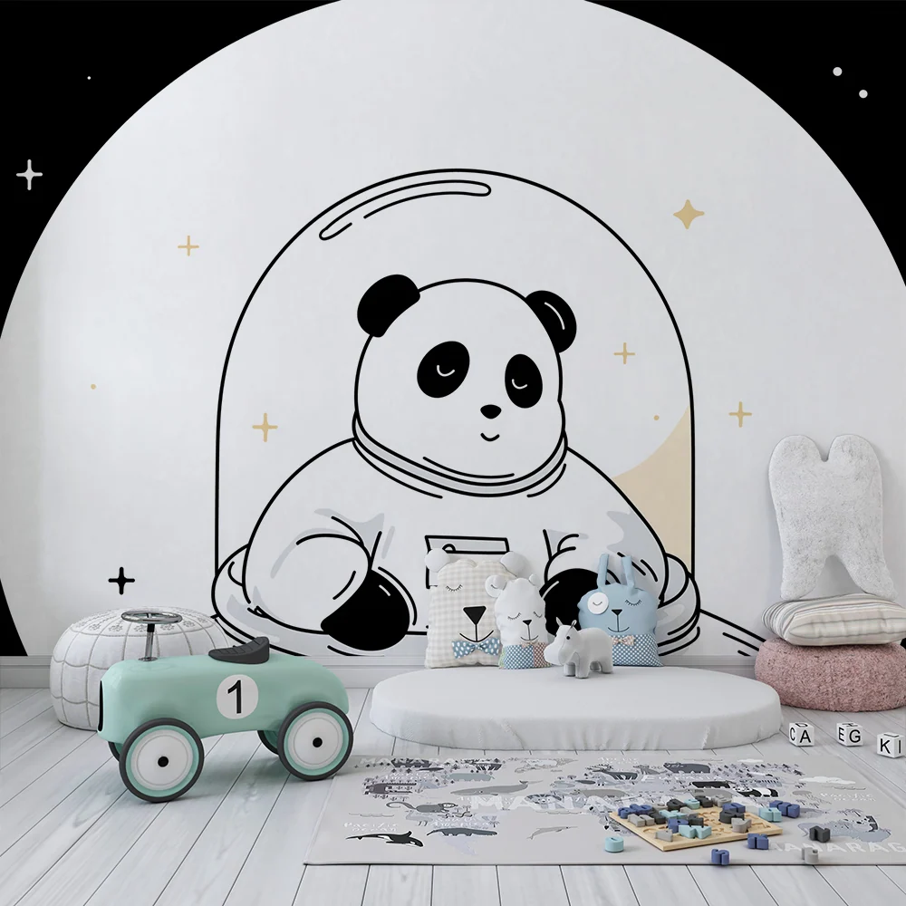 Papel de parede crianç | Panda astronauta explorando o espaço