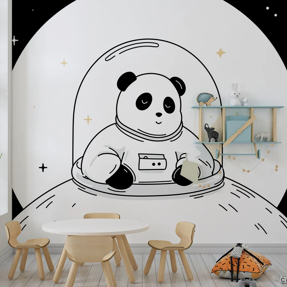 Papel de parede crianç | Panda astronauta explorando o espaço