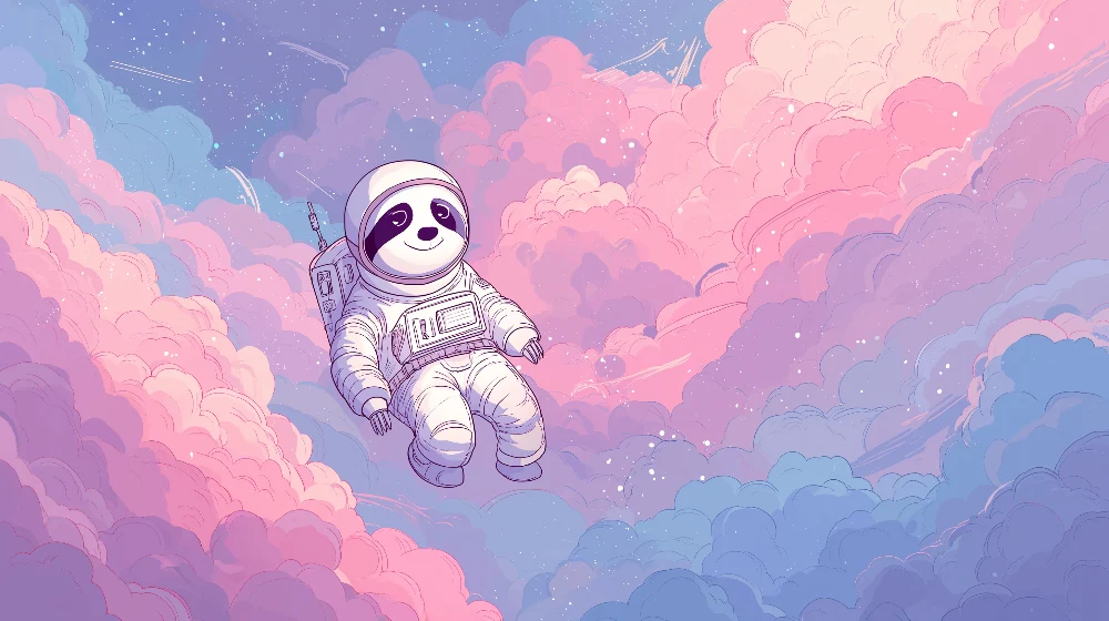 Papel de parede crianç | Panda astronauta flutuando num céu pastel