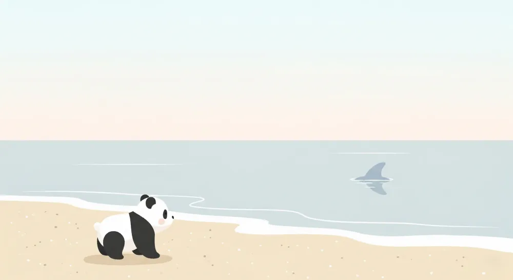Papel de parede crianç | Panda curioso na praia