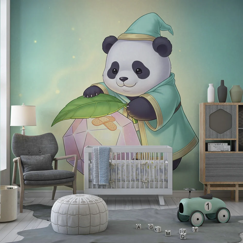 Papel de parede crianç | Panda fofo com uma lanterna mágica