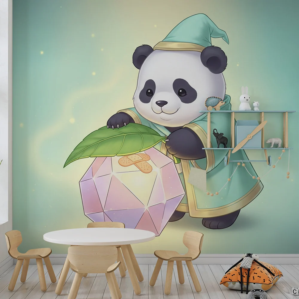 Papel de parede crianç | Panda fofo com uma lanterna mágica