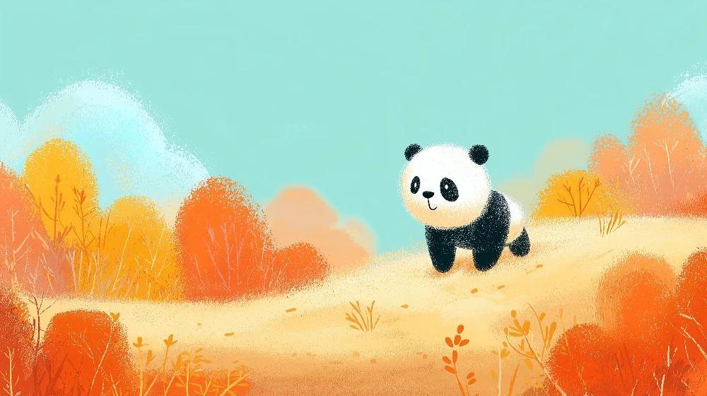 Papel de parede crianç | Panda fofo num cenário colorido de outono