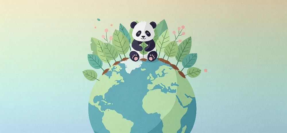 Papel de parede crianç | Panda fofo no planeta cercado por folhagem