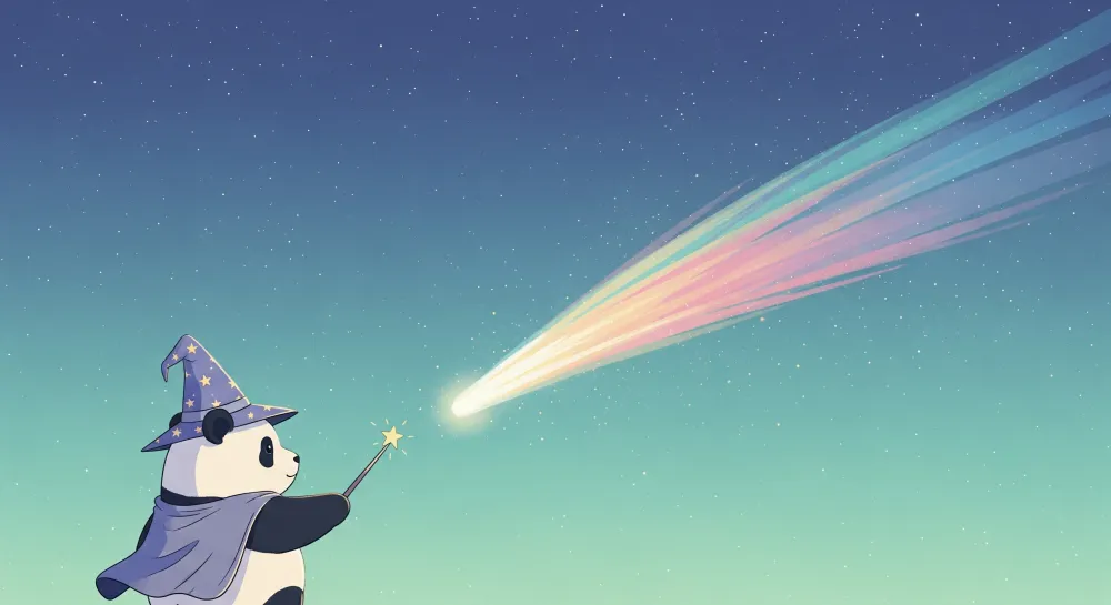 Papel de parede crianç | Panda mágico sob um céu estrelado