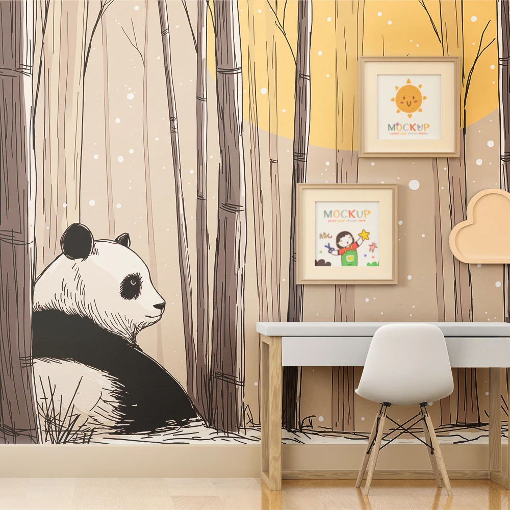 Papel de parede crianç | Panda pacífico numa floresta nevada