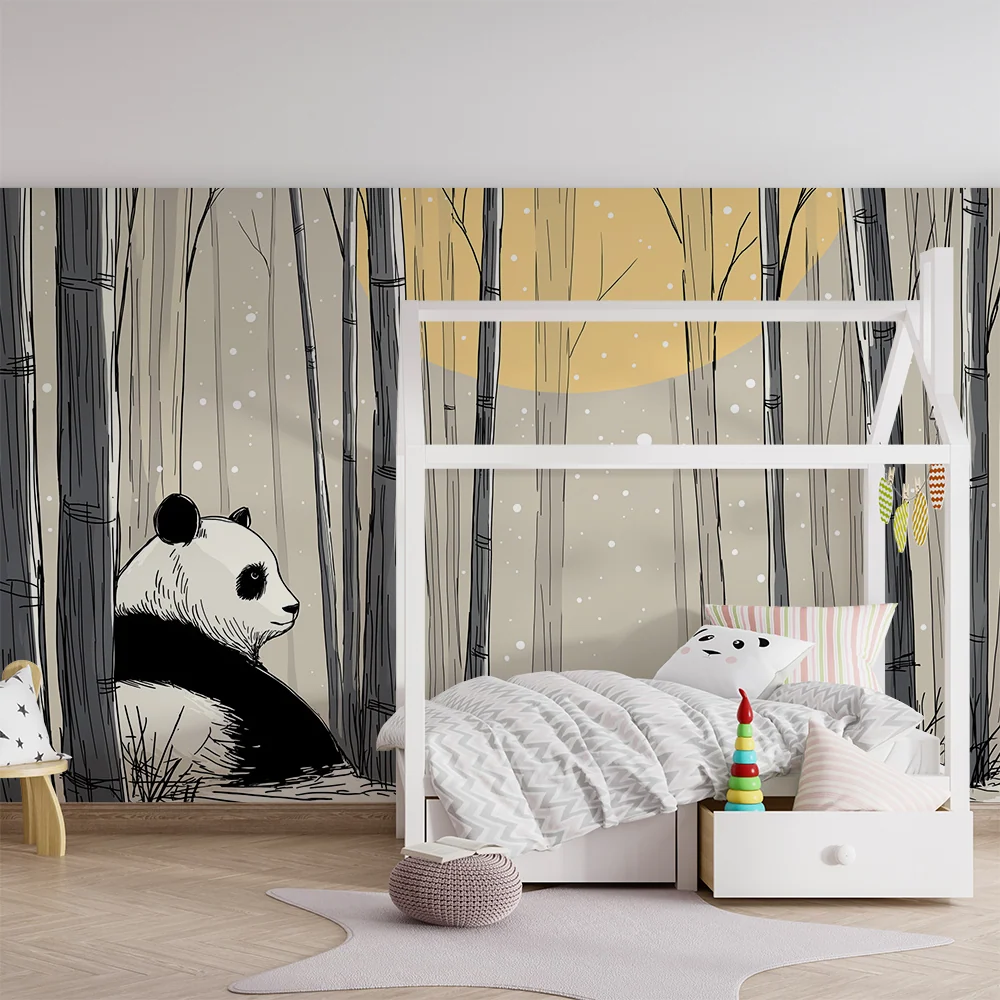 Papel de parede crianç | Panda pacífico numa floresta nevada