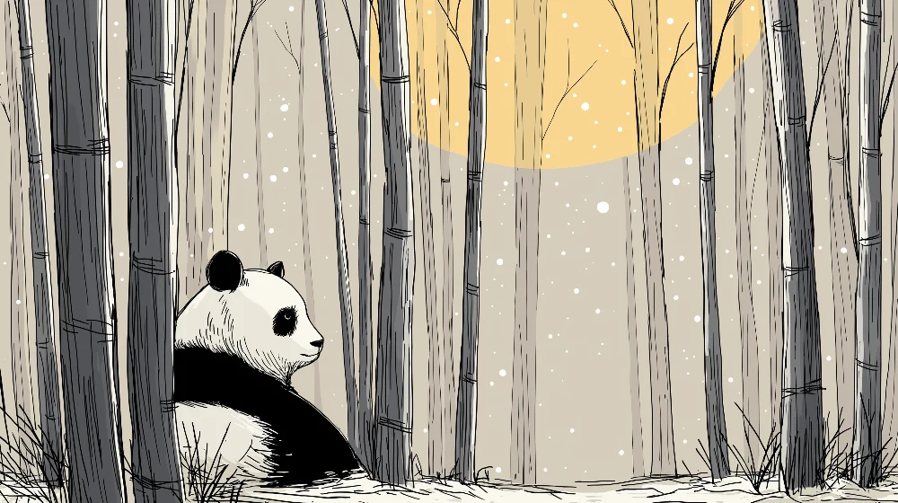 Papel de parede crianç | Panda pacífico numa floresta nevada