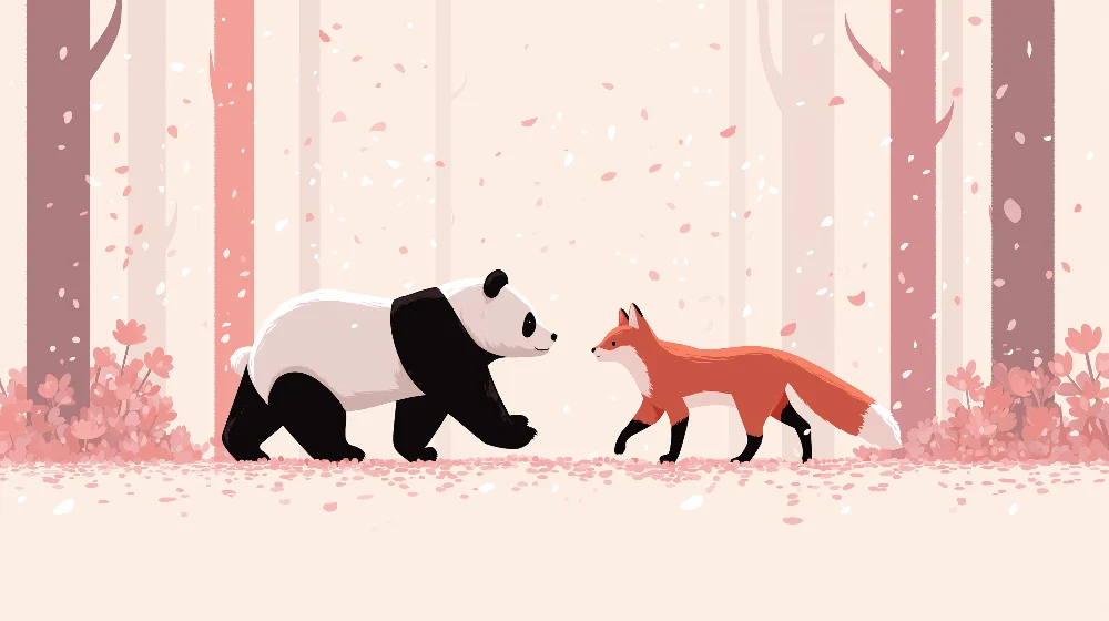 Papel de parede crianç | Panda e raposa numa floresta encantada
