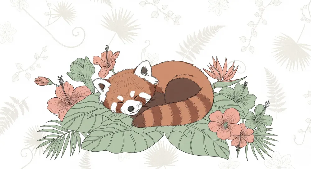 Papel de parede crianç | Panda vermelho dormindo entre as flores