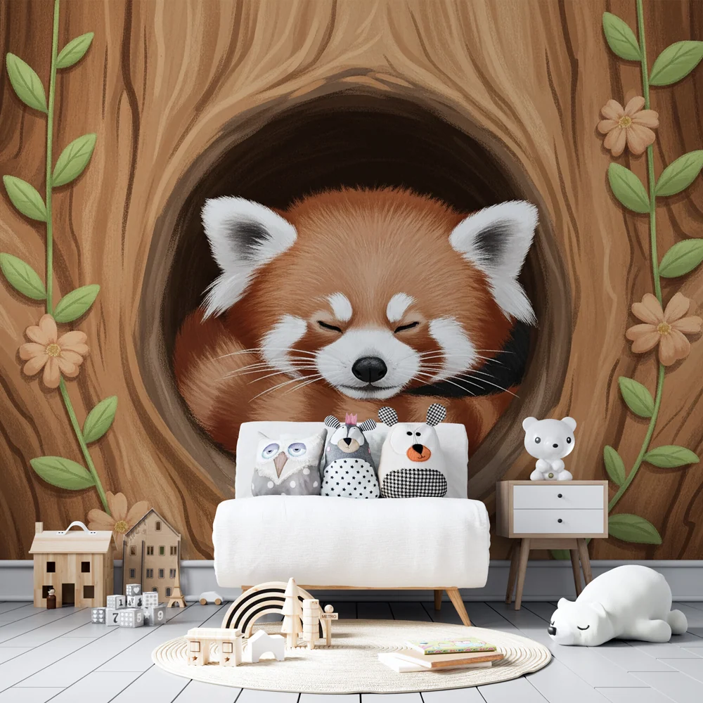 Papel de parede crianç | Panda vermelho dormindo pacificamente